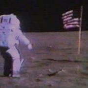 First Step On Moon Putting Flag On Moon